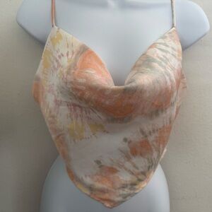 Orange Asymmetrical Sleeveless Camisole with Tie Front